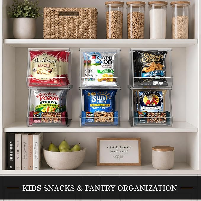 Sorbus Stackable Snack Organizer Bins Open Front – Clear Pantry Storage Bins for Chips, Snacks & Food Pouches – Kitchen Pantry Organizer (2 Pack) | Open Front, Clear, For Chips, Snacks & Food Pouches, Pantry Storage