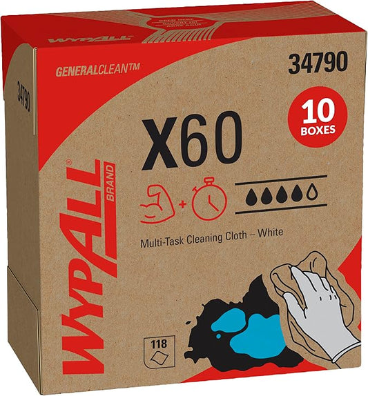 WypAll GeneralClean X60 Cloths Multi-Task Cleaning Wipes (34790), Pop-Up Box, Strong and Absorbent Towels, White (10 Boxes of 118 Sheets, 1,180 Sheet Total)