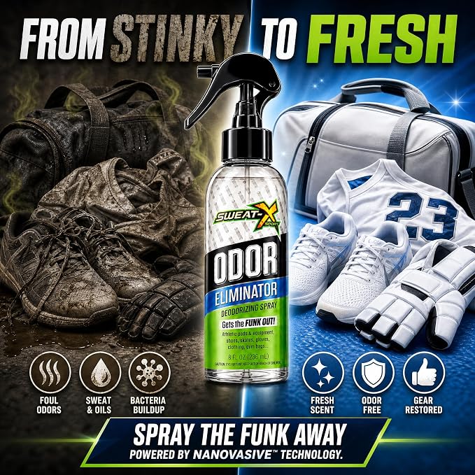 SWEATX Odor Eliminator Spray for Shoes and Clothes, Active Fresh, 8 fl oz | Certified Asthma and Allergy Friendly, Hypoallergenic and Unscented, Gentle on Sensitive Skin, For Activewear and Everyday
