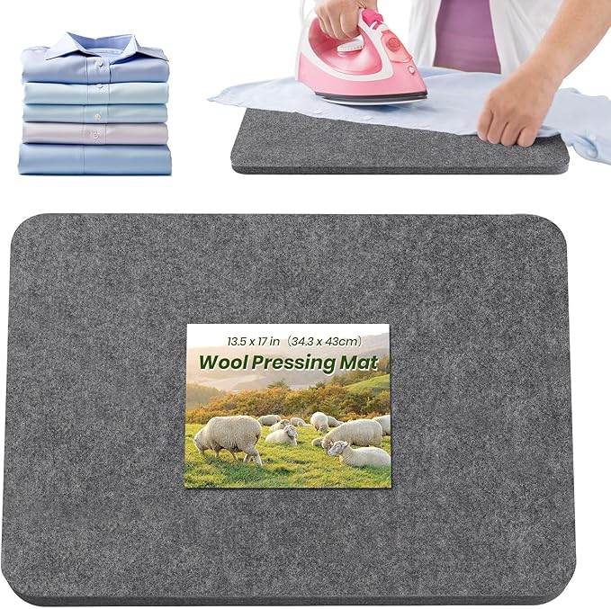BREENHILL Wool Pressing Mat 13.5"x 17" – Portable Felt Ironing Mat for Quilting & Sewing, 1/2" Thick Heat Reflective Wool Pad（Dark Gray）
