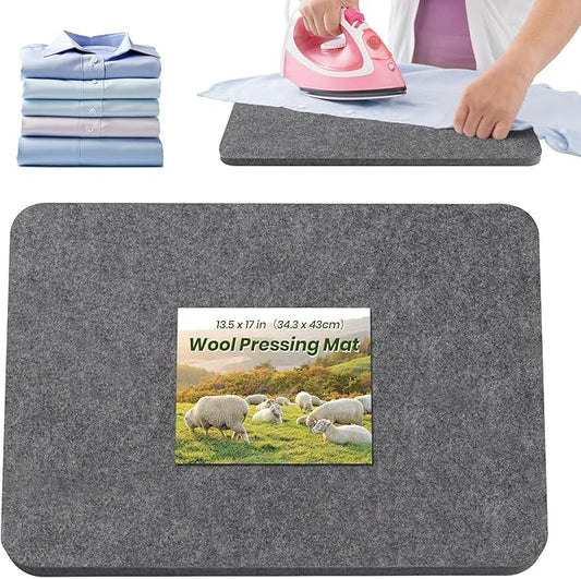 BREENHILL Wool Pressing Mat 13.5"x 17" – Portable Felt Ironing Mat for Quilting & Sewing, 1/2" Thick Heat Reflective Wool Pad（Dark Gray）