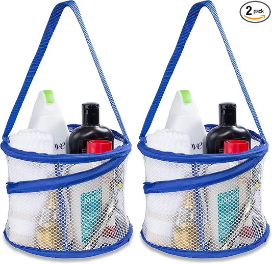 Handy Laundry Foldable Shower Caddy - Collapsible, Portable, Drainage Hole, Carry Handle, Large Compartments. Great Organizer for Camp, Travel, Gym, and Dorm (Blue) (Pack of 2)