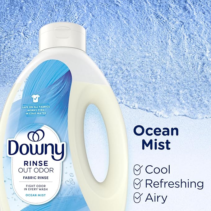 Downy Rinse Laundry Odor Remover, Ocean Mist Scent, 62 FL OZ, Fabric Softener and Laundry Odor Removal Rinse