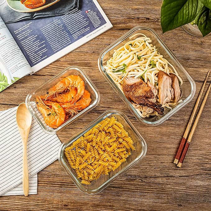 UMEIED 10 Pack Glass Food Storage Containers with Lids, Leakproof Airtight Glass Meal Prep Containers For Lunch, On The Go, Leftover, Dishwasher Safe