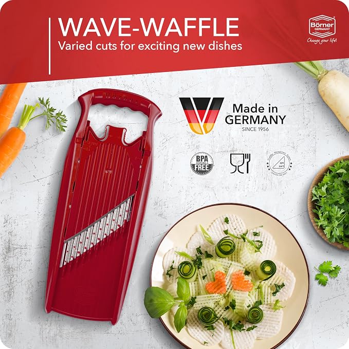 BORNER Wave waffle PowerLine | Vegetable Grater Börner - Quality Made in Germany, Color:Red