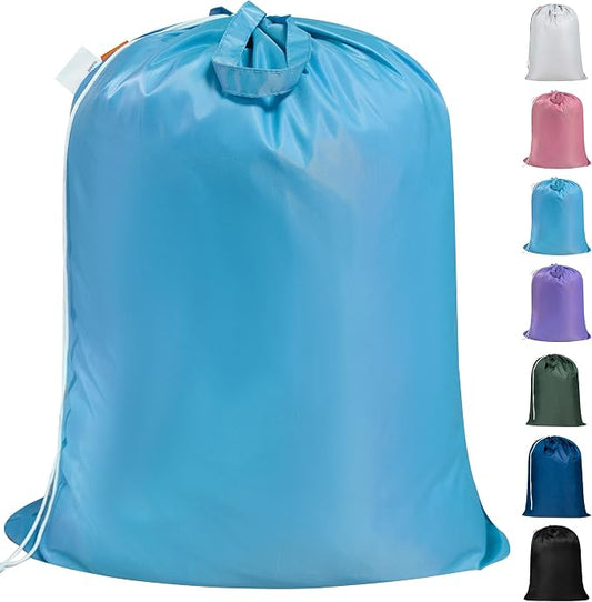 Extra Heavy-Duty Laundry Bag with Handles, Gulf Blue, 28x36" | Extra Large, Name ID Tag, Machine Washable, Reinforced Handles, Drawstring Closure, For College Dorm Travel