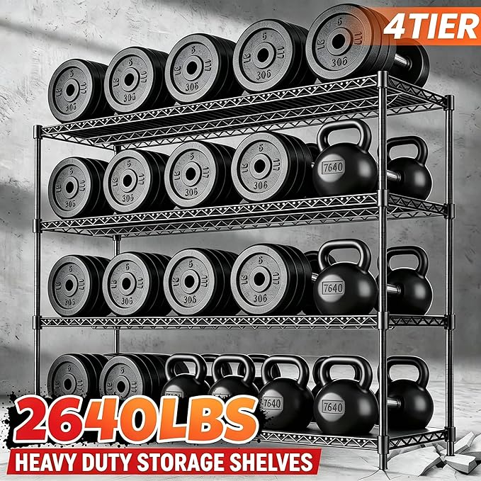 60" W Storage Shelves 2640 LBS Heavy Duty Garage Shelving, Adjustable Wire Shelving Metal Shelving with Liners, Fits 27-Gallon Totes, 60" W x 18" D x 68.4" H for Commercial Warehouse, Black