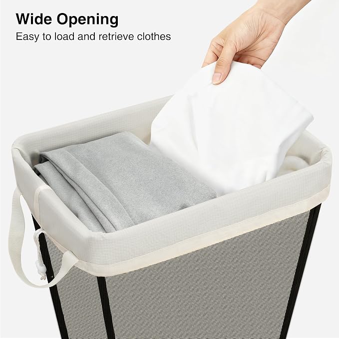 STO STO 75L Laundry Hamper, Space Saving Freestanding Clothes Basket with Iron Frame, Dirty Clothes Storage Bin with Removable Washable Liner for Bedroom, Bathroom, Dorm, Closet, Apartment, Beige