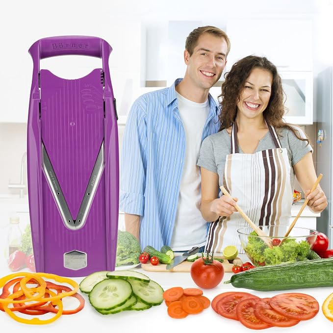 Börner Mandoline Slicer V5 (Starter Set) • Vegetable V-Slicer for Slices, Sticks & Dices in Various Sizes • With Stainless Steel V-Blade • Adjustable Kitchen Slicer • Color: Purple