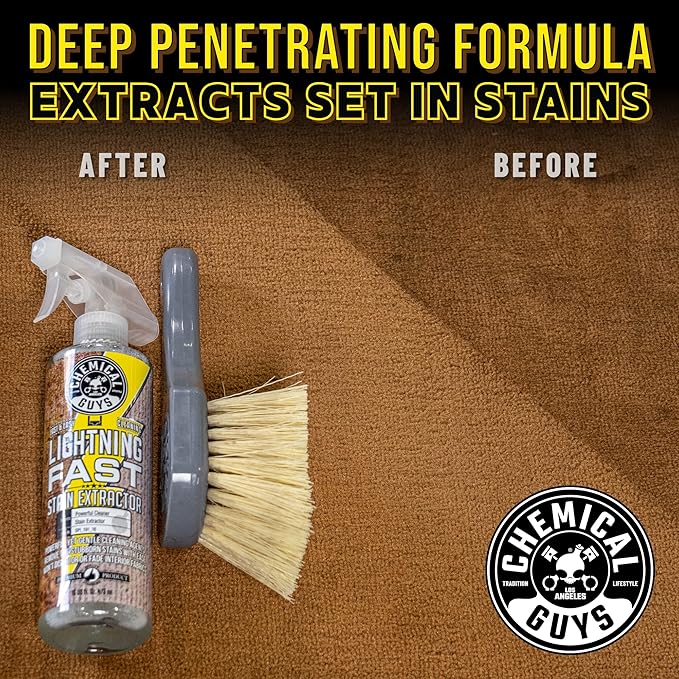 Chemical Guys, Lightning Fast Carpet & Upholstery Stain Extractor, 32 oz | Tackles coffee, soda, wine and pet messes on carpet, seats and mats, just spray, agitate and blot for a clean look