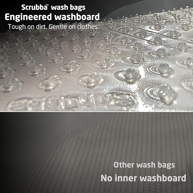 Scrubba Wash Bag Untouched Patented Washboard-in-a-Bag™ 5 oz Travel Washer | Pack Light, Wash Anywhere Fast, Inner Washboard, Machine-Quality Wash, Non-Electric, Recycled Polyester, Sustainable Travel