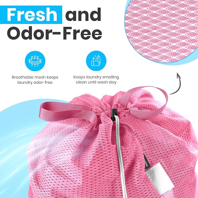 Handy Laundry Mesh XL Laundry Bag 24"x36" with Shoulder Strap, Pink | XL 24x36 Mesh Laundry Bag, Handles & Shoulder Strap, Breathable, Machine Washable, Dorm Travel Bedding, Pink