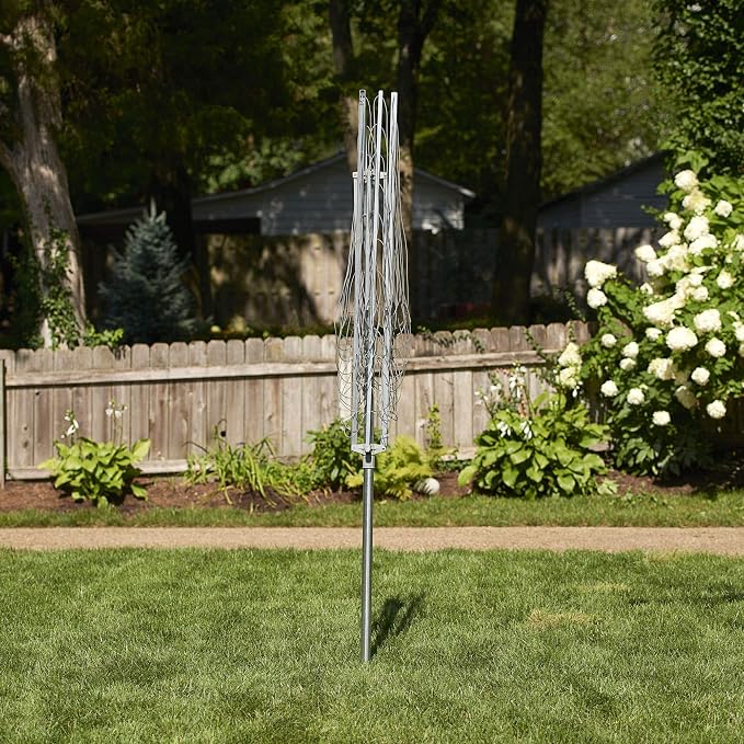 Household Essentials Collapsible Umbrella Clothesline Outdoor Dryer in Aluminum Arms and Steel Post, Silver