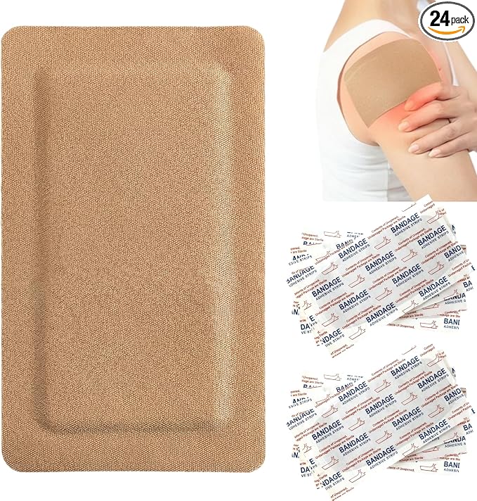 Geiserailie 24 Pcs Extra Large Flexible Adhesive Bandages 5 x 3 Inch Sterile Fabric Bandages with Non-Stick Pad Latex Free Painless Removal for Wound Care and First Aid(Rectangle)