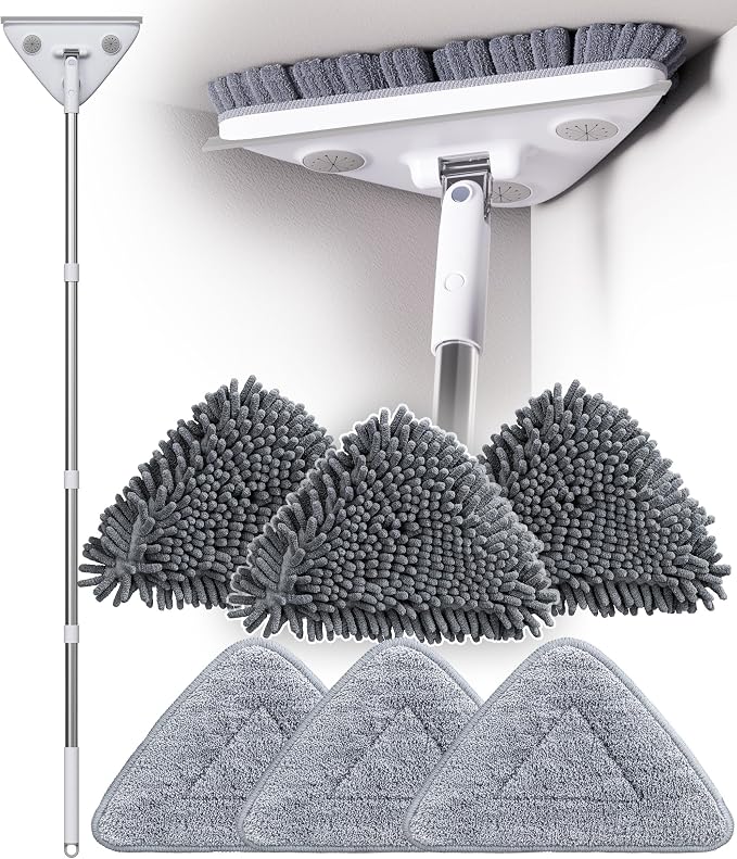 Wall Cleaner Mop with Long Handle, Wall Duster with Extension Pole, Dust Mop with 6 Reusable Pads, 3-in-1 Wall Cleaner for Wall, Ceiling, Window, Baseboard, Floors