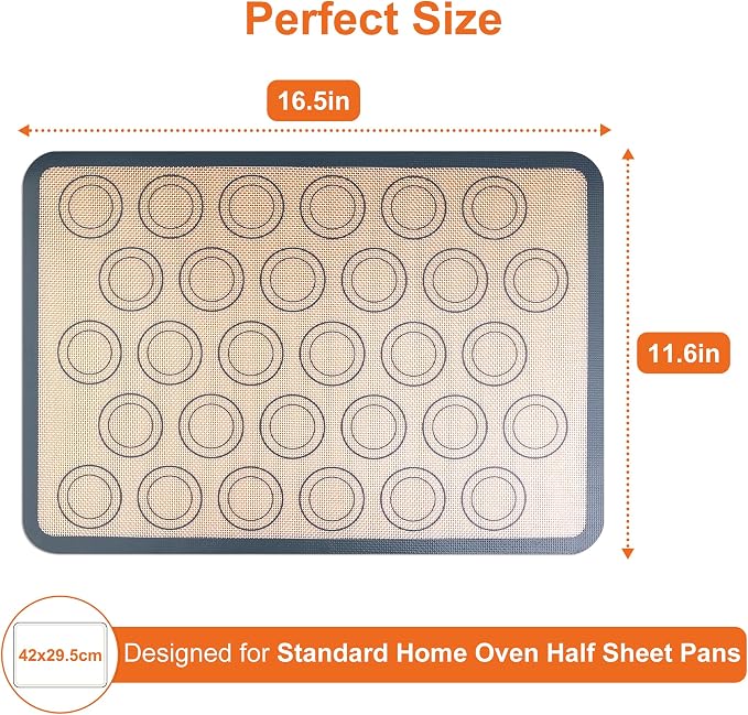 HOOMIL Macaron Silicone Baking Mats, 16.5"x 11.6", Non-Stick, Reusable, Food Safe, Half Sheet Size Silicone Mat, Pack of 2
