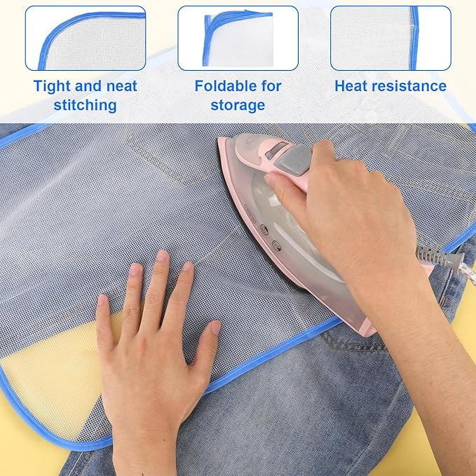 3pcs Pressing Cloth for Ironing, Heat Resistant Polyester Mesh Iron Protector for Clothes Prevents Scorch Marks & Iron Damage Insulation Pad Easy Ironing & Sewing (Random Color)
