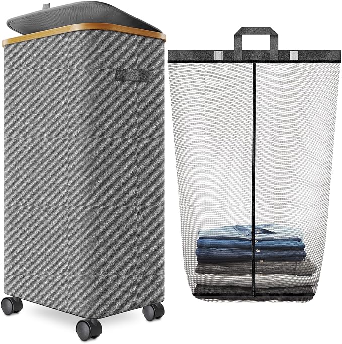 Laundry Hamper with Wheels, 75L Rolling Laundry Basket with Lid | Clothes Hampers for Laundry with Inner Bag, Dirty Clothes Hamper for Bedroom, Dorm, Bathroom, Laundry Room