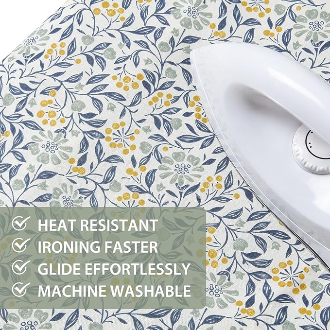 Seiritex Over the Door Ironing Board Cover 14 x 42 inch, Thick Padding and Heat Reflective with Hook and Loop Fasteners, 3 Layers Iron Board Cover (Flora)