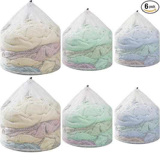 6Pcs Laundry Mesh Wash Bags, Drawstring Net Laundry Bag for Washing Machine, Mesh Laundry Wash Bags for Home Dorm Hotel Travel Use