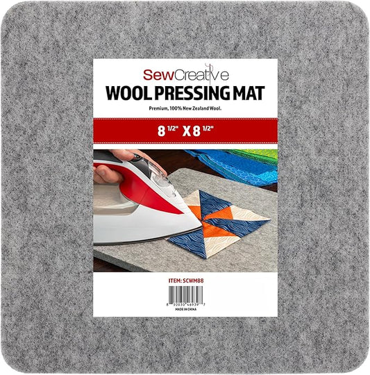 Wool Pressing Mat - Ironing Pad for Quilting & Sewing | Premium 100% New Zealand Felted Wool, by Sew Creative (8-1/2" x 8-1/2")