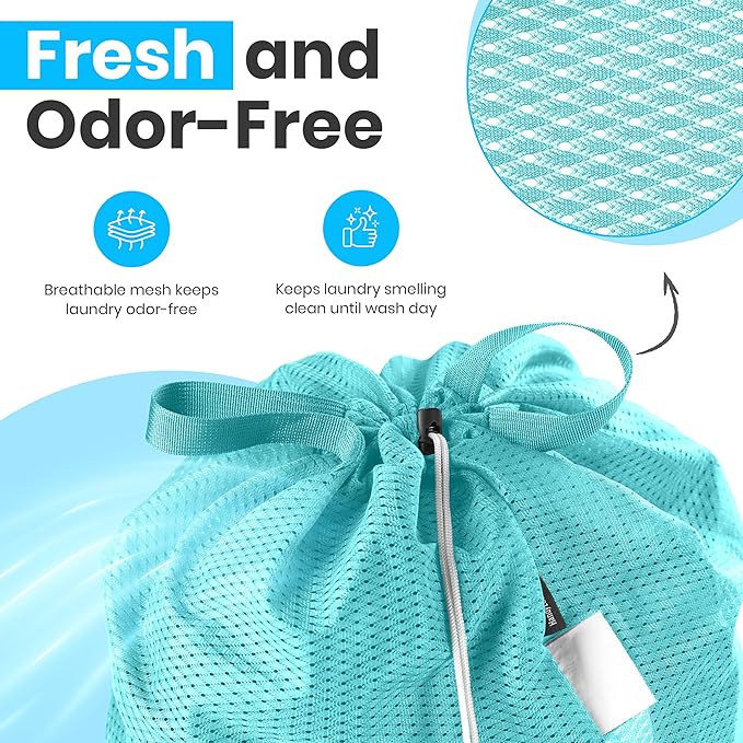 Handy Laundry Mesh XL Laundry Bag 24"x36" with Shoulder Strap, Teal | XL 24x36 Mesh Laundry Bag, Handles & Shoulder Strap, Breathable, Machine Washable, Dorm Travel Bedding, Teal