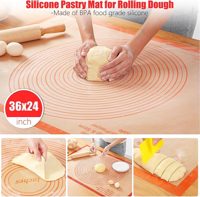 Silicone Pastry Mat 36x24 Inch Extra Large Baking Mat with Measurements, Nonstick Kitchen Counter Mats for Dough, Pastry, Dough Rolling, Kneading Board, Pie Crust, Fondant, Bread, Pasta, Pizza