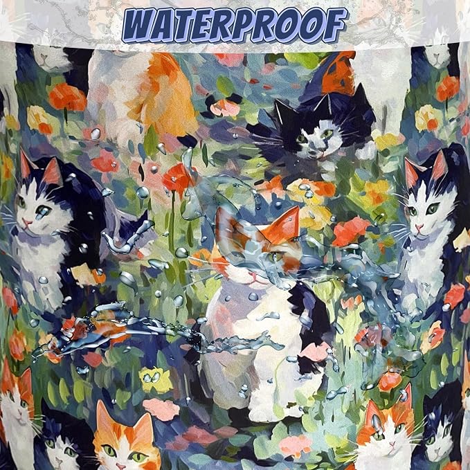 Watercolor Cats Laundry Hamper Oxford Cloth Basket 18.9"x16.5" | Foldable Cute Animal Cat Laundry Basket With Handle Portable Clothes Storage Organizer Bag For Laundry Room/Bathroom/Bedroom