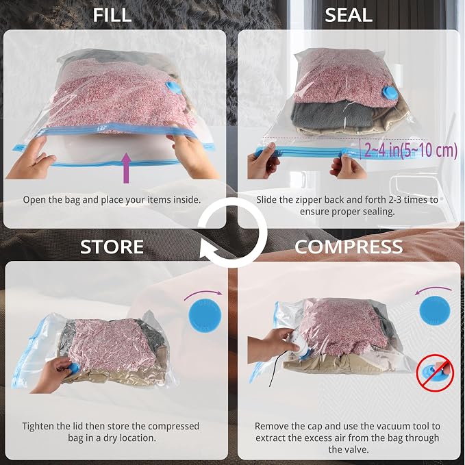 Vacuum Storage Bags 20 Pack Electric Pump, 80% Space Saver Vacuum Seal bags | Plastic Vacuum Sealer Compression Bag, Space Saving Reusable for Clothing Travel, Move, Clothes, Blanket, Comforter, Sweaters