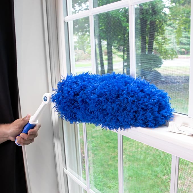 Unger Connect and Clean Microfiber Duster with Pivoting Handle & 4' Steel Telescopic Pole, High-Access Dusting and Cleaning, Dusting Tools, Cleaner Tool for Windows, TVs, Moldings, Cabinets