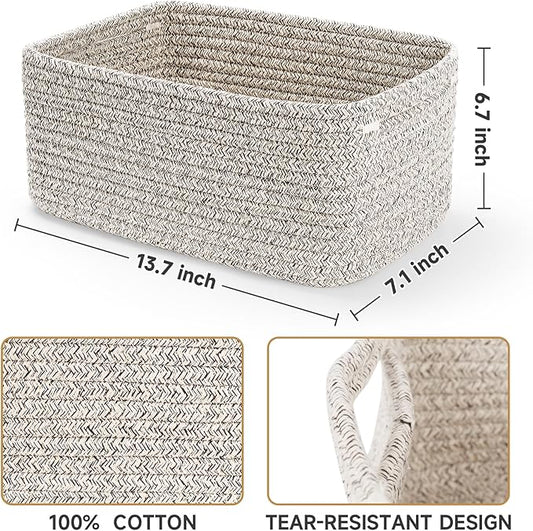 3-Pack Storage Baskets for Organizing | Woven Shelf Toy Basket | Rope Baskets for Gifts Empty | Closet Organizer Bins with Handles | Cube Decorative Box | 13.7×7.1×6.7” | Mixed brown