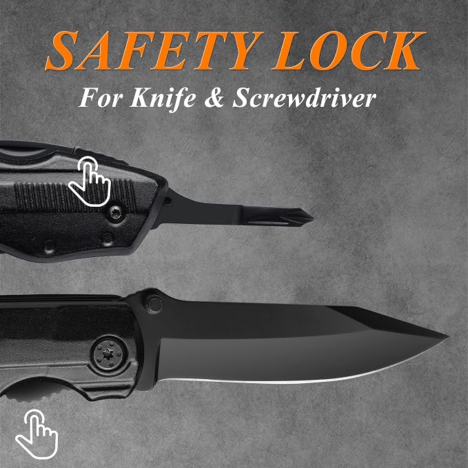 Multitool Knife – 15-in-1 Pocket Knife with Wire Strippers, Wire Cutter, 9 Screwdrivers, Bottle Opener – Perfect Gifts for Men, Dad – Camping Gear for Christmas, Father’s Day, Birthdays