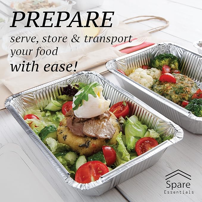 55 Pack - Aluminum Pan/Containers with Lids/Foil Containers/Aluminum Pans with Lids/Take Out Containers/Disposable Pans/Aluminum Foil Food Containers/Freezer Meals containers (2.25 LB)