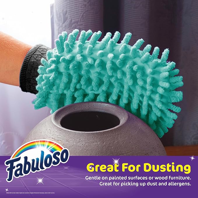 Fabuloso Microfiber Cleaning Mitt Glove, Teal, One Size, 3-Pack | Lint-free, scratch-free design, for dusting furniture, blinds, shelves, and car interiors, reusable daily