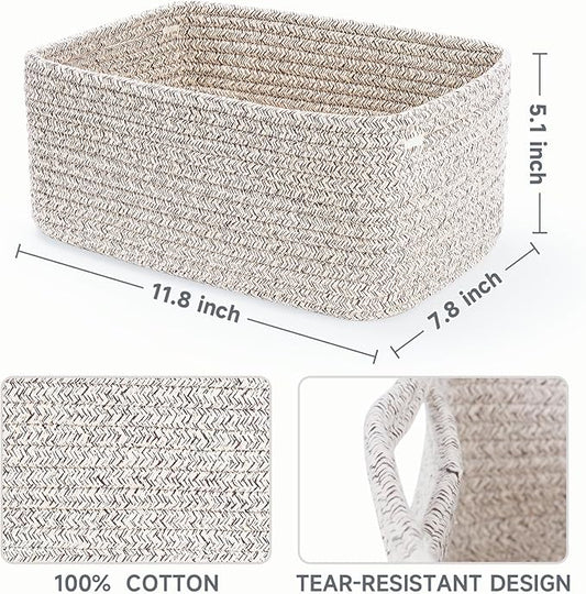 3-Pack Small Storage Baskets for Organizing | Woven Shelf Toy Basket | Rope Baskets for Gifts Empty | Closet Organizer Bins with Handles | Cube Decorative Box | 11.8×7.8×5.1” | Mixed brown