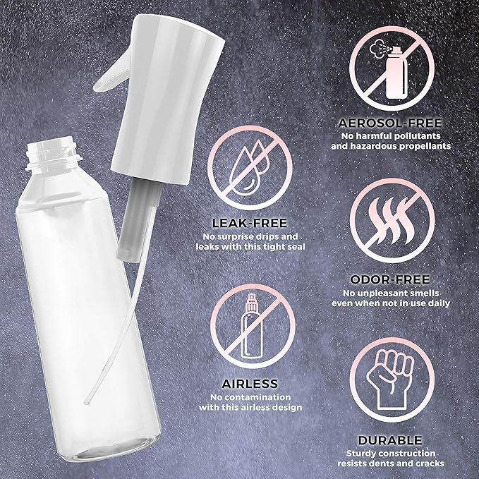 Hair Spray Bottle Continuous Water Mister Spray Empty Ultra Fine for Hair Styling, Pets, Plants, Cleaning, Misting & Skin Care, Salons, for Taming Hair in Morning, Curly Hair, Essential Oil