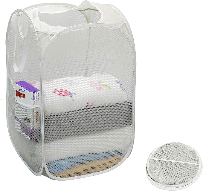 Simple Houseware Mesh Pop-Up Laundry Hamper with Side Pocket, 2 Pack, Gray