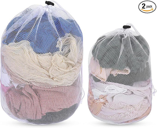 2 Pack Small Mesh Laundry Bags, Reusable Laundry Net with Drawstring for Machine Washable Net Laundry Bag for Travel, College Dorm