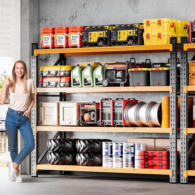 6000LBS Heavy Duty Garage Shelving Units,79" Wide & Deep Storage Shelves,Orange Metal Garage Shelves,Large Storage Rack,Steel Shelf,Industrial Shelving for Shop,Warehouse,79" W x 24" D x 79" H