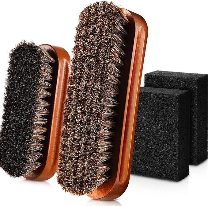 4 Pcs Horsehair Felt Hat Brush Kit with Cleaning Sponge Cowboy Clean Hat Wood Fedora Hat Cleaning Set Baseball Cap Lint Brush Remove Dust for Hair Furniture Suits Clothes(Style F)
