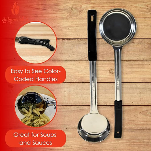 6 Ounce Solid Stainless Steel Portion Control Ladle Spoon for Measuring and Serving; Commercial Grade Serving Scoops [Pack of 2]