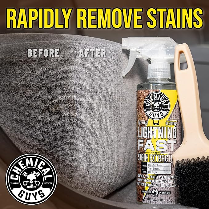 Chemical Guys, Lightning Fast Carpet & Upholstery Extractor, 16 oz, 2 Pack | Tackles coffee, soda, wine and pet messes on carpet, seats and mats, just spray, agitate and blot for a clean look
