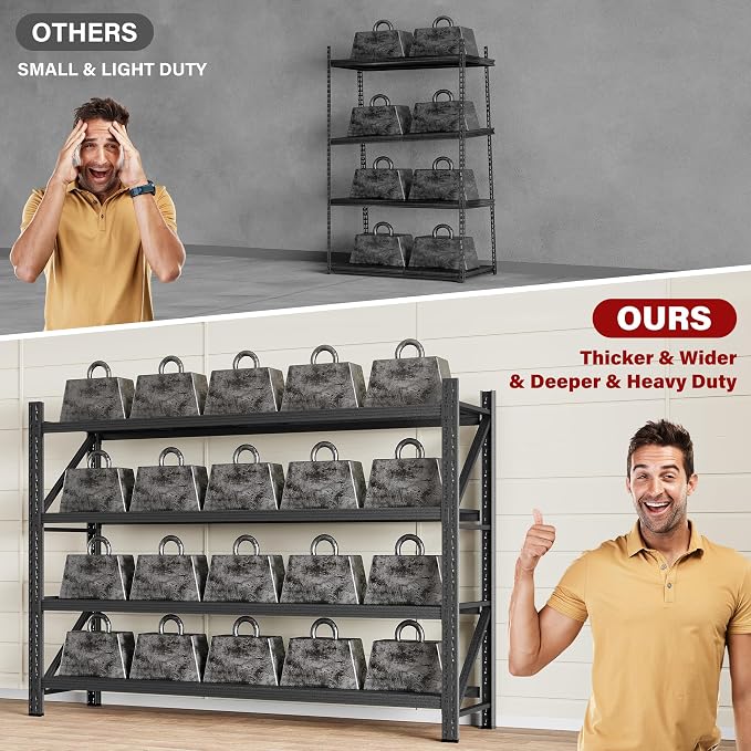 8000LBS Heavy Duty Garage Shelving Units,68" Wide & Deep Storage Shelves,Metal Garage Shelves,Large Storage Rack,Steel Shelf,Industrial Shelving for Shop,Warehouse,Basement,68" W x 24" D x 63.5" H