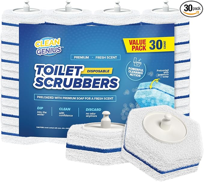 CleanGenius Disposable Prefilled Toilet Cleaning Scrubbers (30 Count)