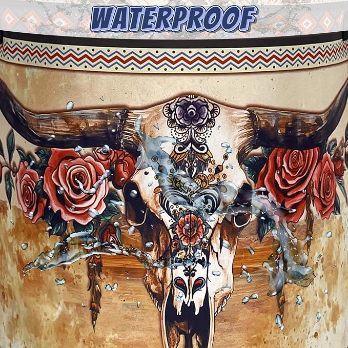Boho Longhorn Cattle Skull Laundry Basket Oxford Cloth Tribal Laundry Hamper With Handle Foldable Portable Clothes Storage Basket Funny Laundry Bag 18.9"x16.5" For Laundry Room/Bedroom/Bathrooms