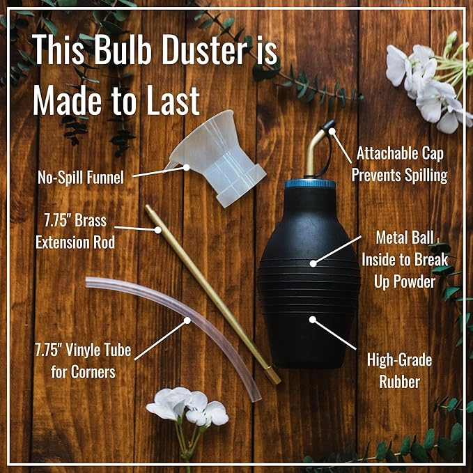 Dr. Killigan's The Insect Buster - Bulb Duster, Sprayer, Applicator, Dispenser for Diatomaceous Earth and Other Powders - a Non-Toxic, Natural and Safe Tool - Large (14oz)