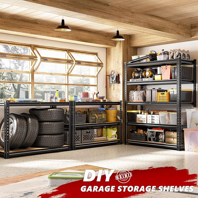 REIBII 2400LBS Garage Shelving Heavy Duty 5 Tier Storage Shelves Adjustable Garage Shelves, Utility Rack Shelf, Shelving Units for Storage Warehouse Pantry Closet, 35.5" W x 11.9" D x 72" H, 2 Pack