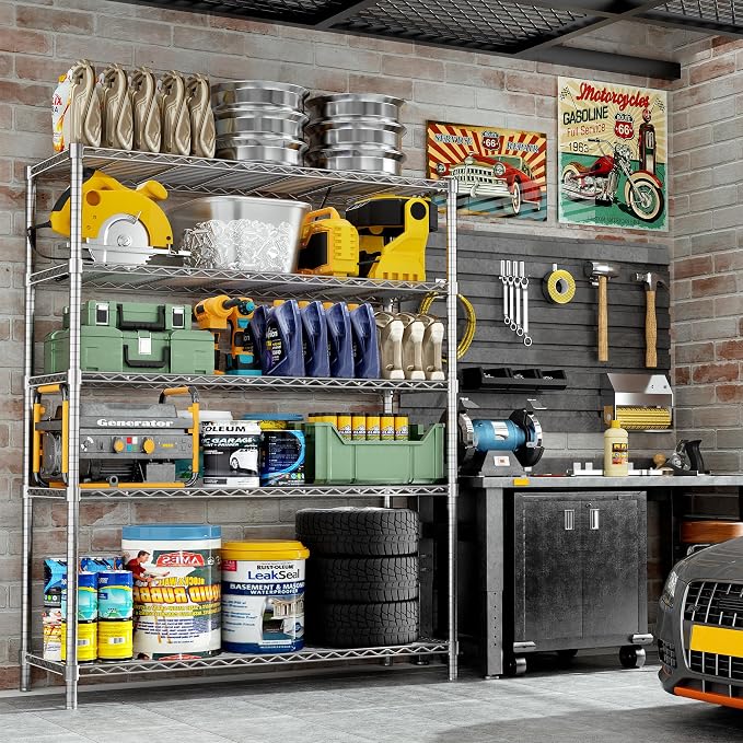 ROOMTEC 5-Tier Wire Shelving Unit,48" W*20" D*72" H,Max Load 2000LBS | Heavy Duty Garage Shelving,Adjustable Storage Shelves,Metal Utility Shelf Rack for Kitchen,Laundry,Pantry,Warehouse,Basement