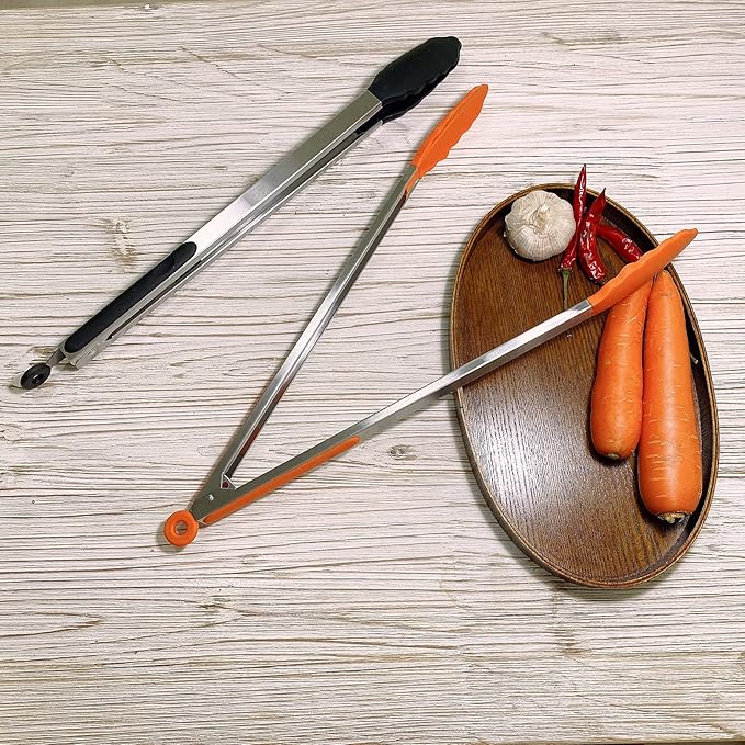 18 inch Extra Long Grill Tongs (1 orange + 1 mint green), with Silicone Tip Head, Stainless Steel Barbecue Tongs with Long Handle, Large Sized Food Tong, Extended Serving Tong