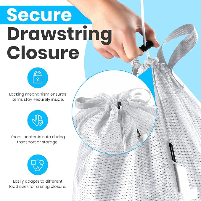 Handy Laundry Mesh XL Laundry Bag 24"x36" with Shoulder Strap, White | XL 24x36 Mesh Laundry Bag, Handles & Shoulder Strap, Breathable, Machine Washable, Dorm Travel Bedding, White